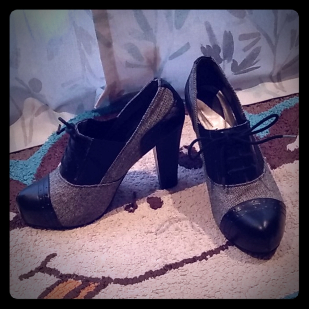 Grey & Black School Heels